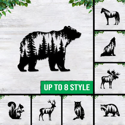 Forest Animal Metal Wall Art Bear, Wolf, Moose, Deer Silhouettes Rustic Forest Decor Wildlife Metal Wall Art Signs for Cabin or Lodge