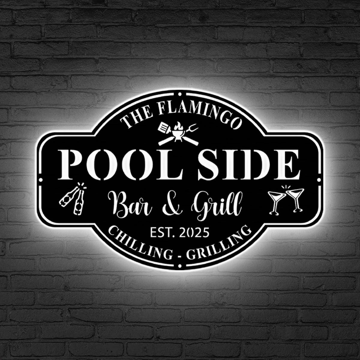 Personalized Backyard Pool Metal Sign LED Lights, Backyard Patio Decor Outdoor Wall Decor, Pool Signs for Outdoor, Custom Backyard Sign