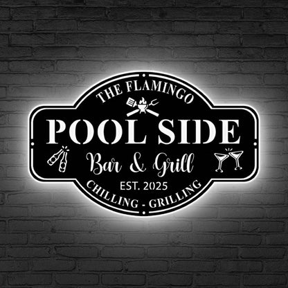 Personalized Backyard Pool Metal Sign LED Lights, Backyard Patio Decor Outdoor Wall Decor, Pool Signs for Outdoor, Custom Backyard Sign