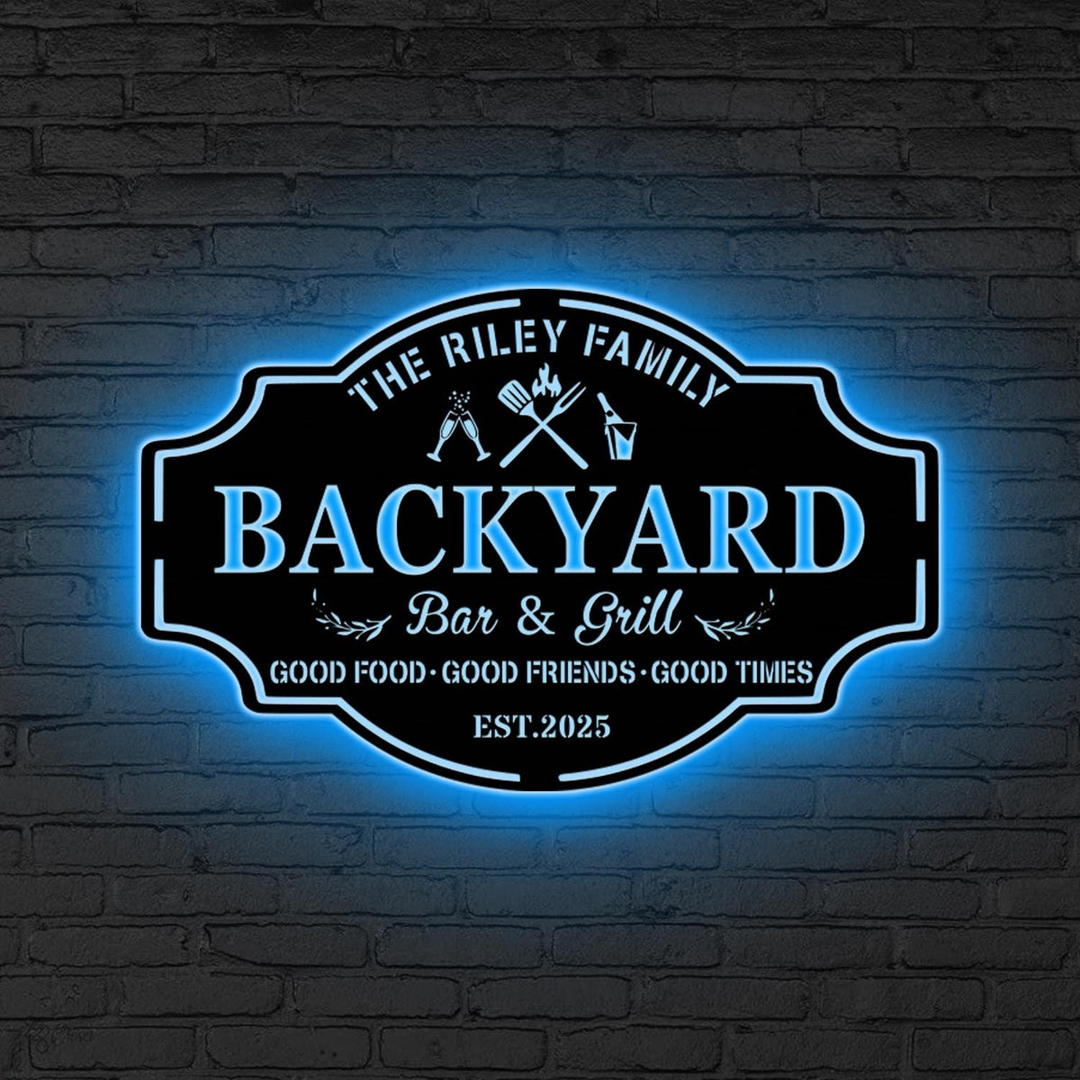 Personalized Backyard Pool Metal Sign LED Lights, Backyard Patio Decor Outdoor Wall Decor, Pool Signs for Outdoor, Custom Backyard Sign