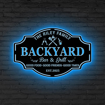 Personalized Backyard Pool Metal Sign LED Lights, Backyard Patio Decor Outdoor Wall Decor, Pool Signs for Outdoor, Custom Backyard Sign