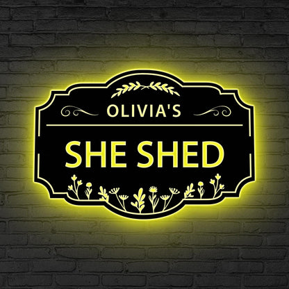 Custom She Shed Sign LED Lights Creative Room Sign,Personalized Craft Room Decor Metal Craft Room Sign She Shed Decor Gift for her Xmas Gift
