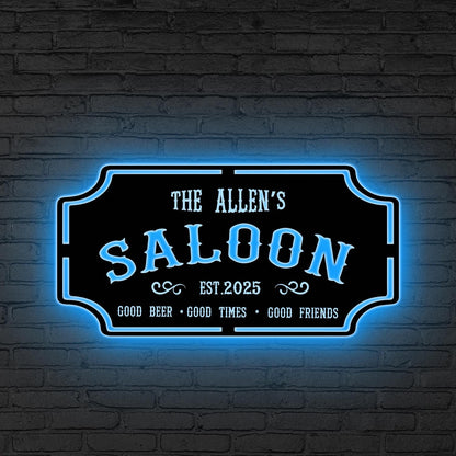 Custom Saloon Sign with LED Lights, Saloon Decor, Custom Bar Sign, Bar & Lounge Sign, Tavern Wall Art, Home Bar Sign Man Cave Sign Dad Gifts