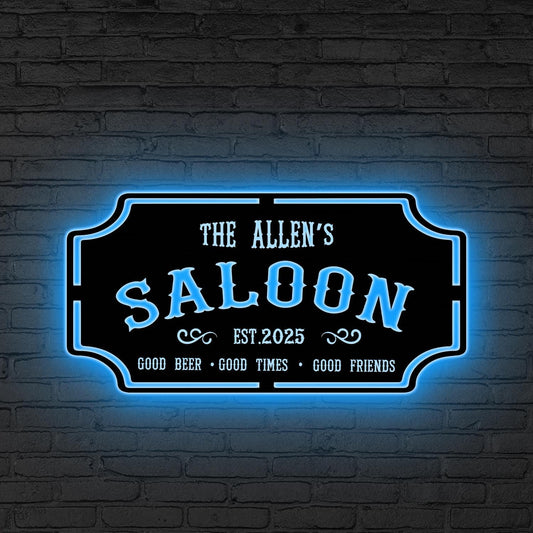 Custom Saloon Sign with LED Lights, Saloon Decor, Custom Bar Sign, Bar & Lounge Sign, Tavern Wall Art, Home Bar Sign Man Cave Sign Dad Gifts
