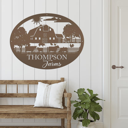 Custom Farm Scene Sign With Cows and Chickens
