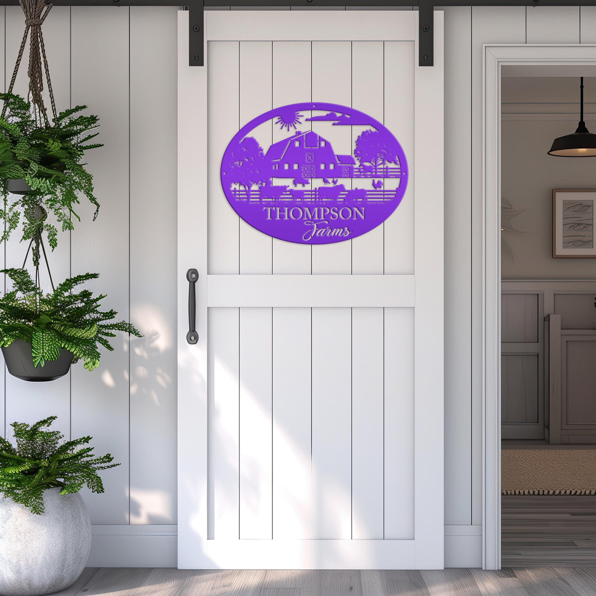 Custom Farm Scene Sign With Cows and Chickens