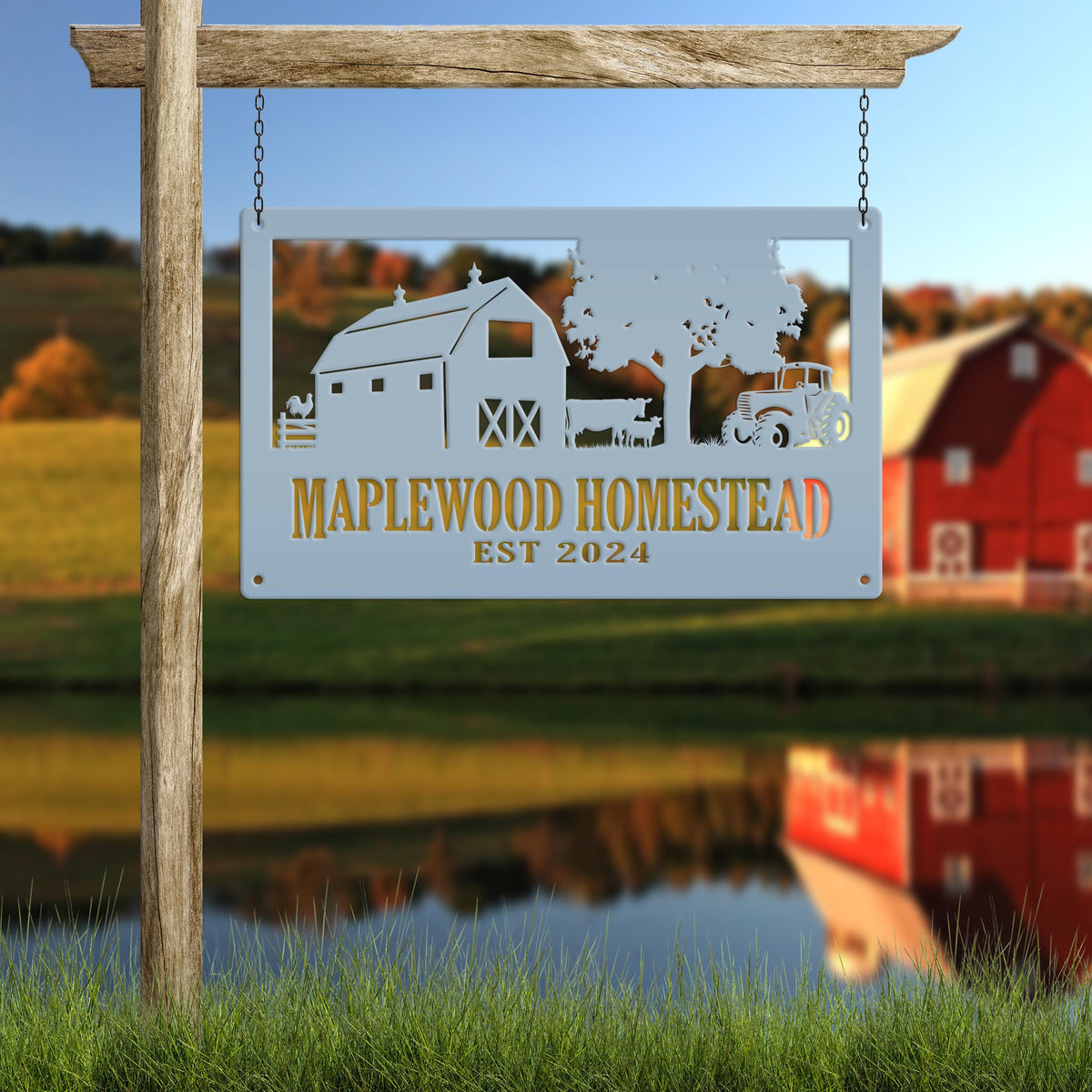 Custom Farm Metal Sign - Personalized Farmhouse Decor - Rustic Entryway Art - Charming Laser Cut Farming Signs - Cute Homestead Wall Hanging