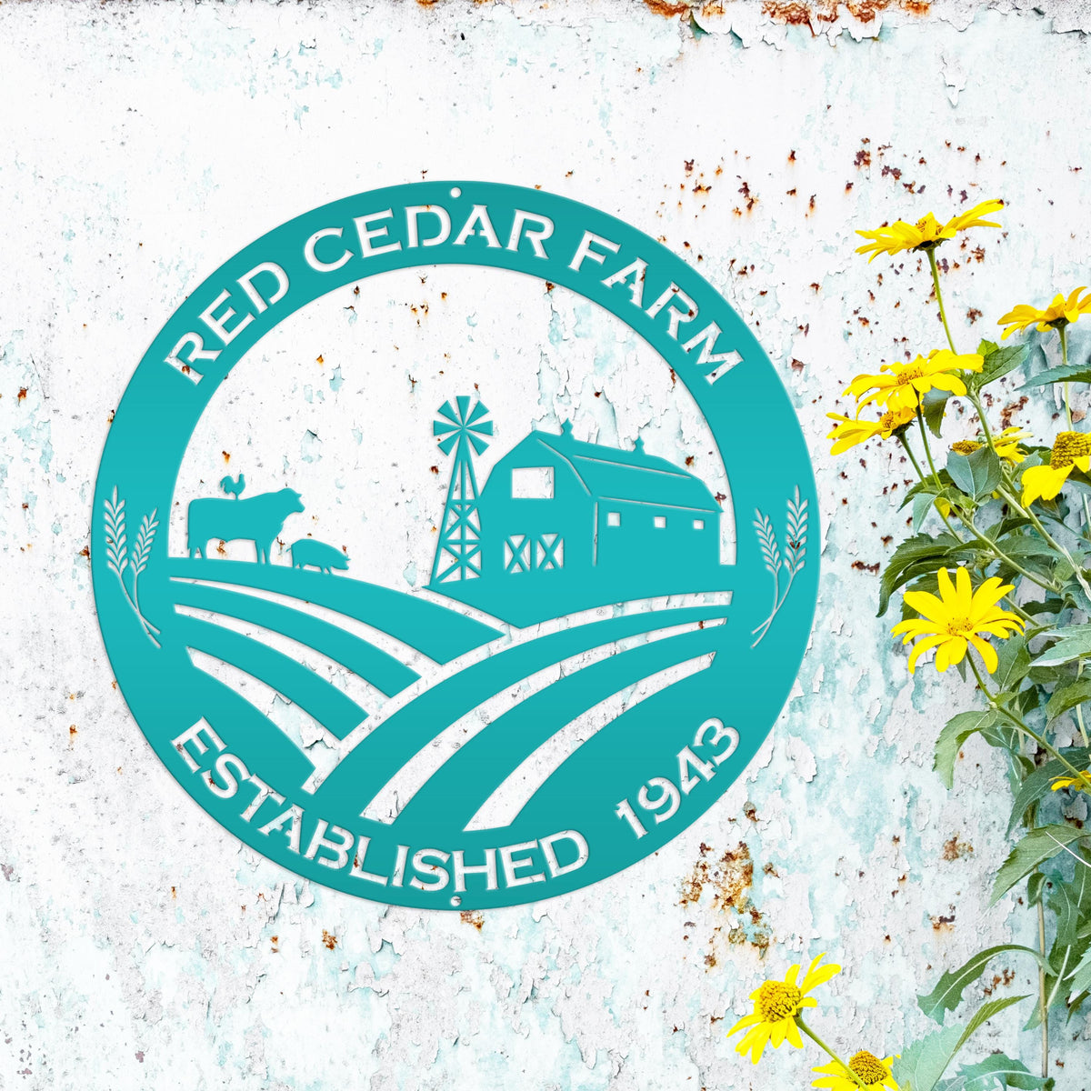 Round Custom Farm Sign With Established Date Metal Sign
