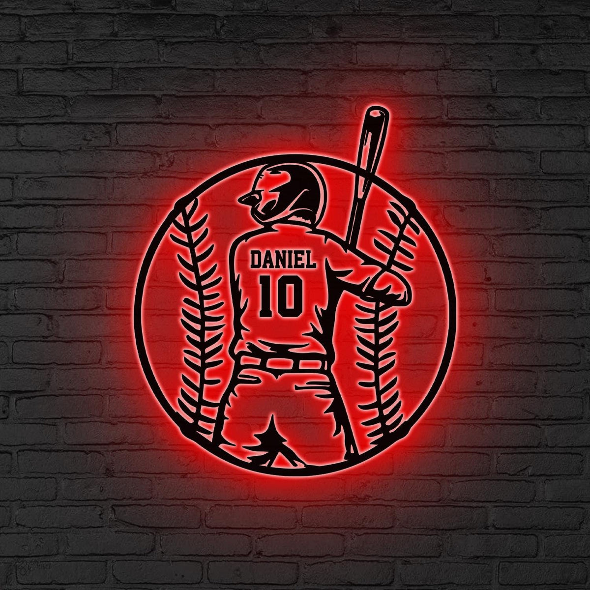 Personalized Baseball Metal Wall Decor LED Lights, Baseball Player Gift Xmas Gift for him Baseball Gift, Kid Room Decor, Baseball Gifts Home
