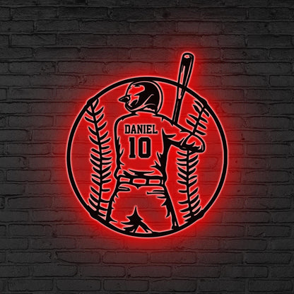 Personalized Baseball Metal Wall Decor LED Lights, Baseball Player Gift Xmas Gift for him Baseball Gift, Kid Room Decor, Baseball Gifts Home