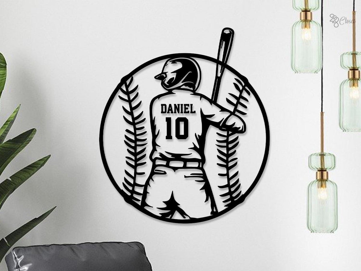 Personalized Baseball Metal Wall Decor LED Lights, Baseball Player Gift Xmas Gift for him Baseball Gift, Kid Room Decor, Baseball Gifts Home