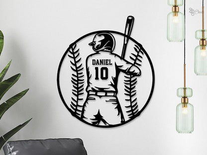 Personalized Baseball Metal Wall Decor LED Lights, Baseball Player Gift Xmas Gift for him Baseball Gift, Kid Room Decor, Baseball Gifts Home