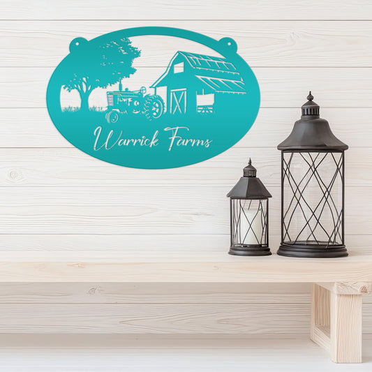 Personalized Tractor and Barn Metal Sign, Family Farm Sign, Personalized Gift