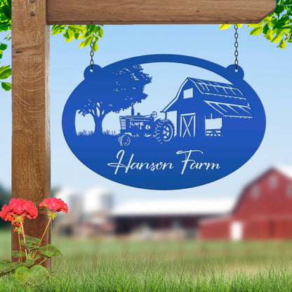 Personalized Tractor and Barn Metal Sign, Family Farm Sign, Personalized Gift