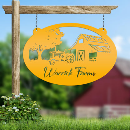 Personalized Tractor and Barn Metal Sign, Family Farm Sign, Personalized Gift