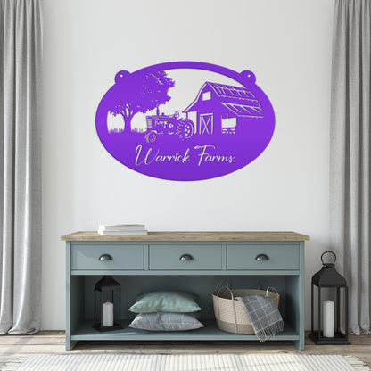 Personalized Tractor and Barn Metal Sign, Family Farm Sign, Personalized Gift