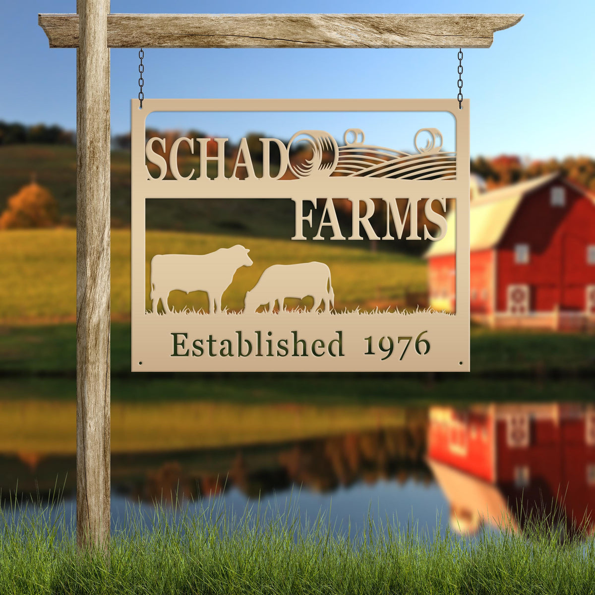 Personalized Square Farm Name And Established Date With Cows Metal Sign