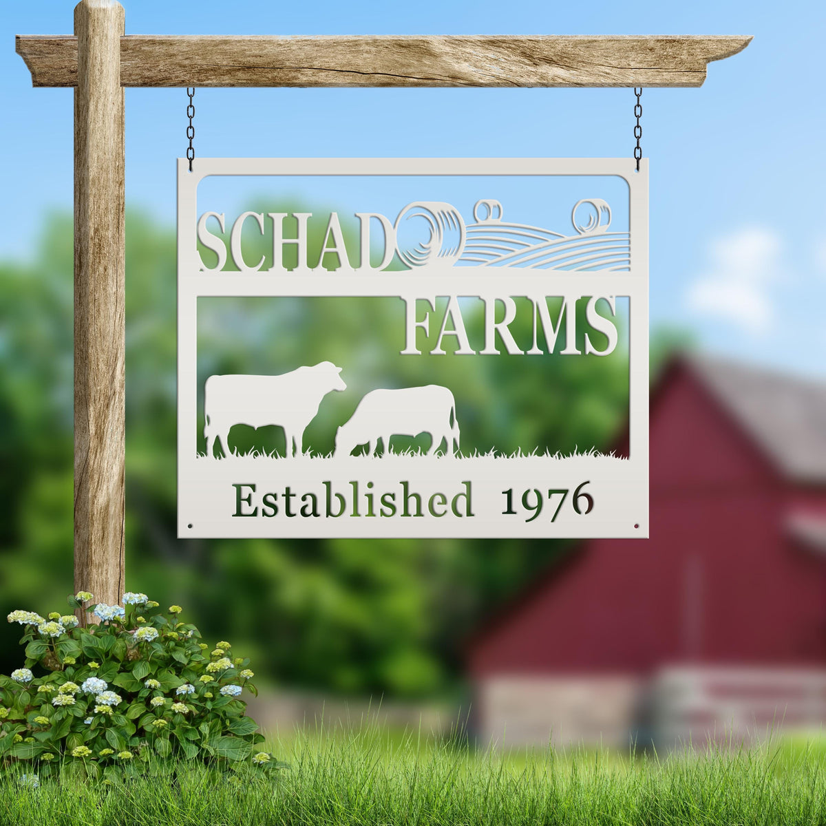 Personalized Square Farm Name And Established Date With Cows Metal Sign