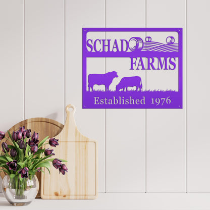 Personalized Square Farm Name And Established Date With Cows Metal Sign