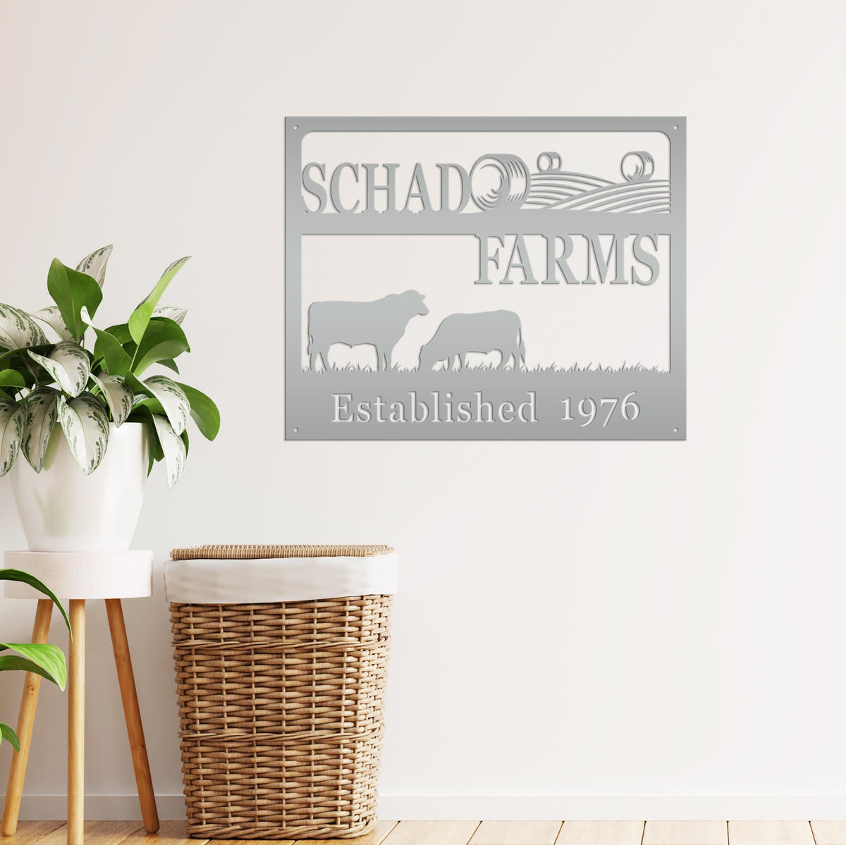 Personalized Square Farm Name And Established Date With Cows Metal Sign