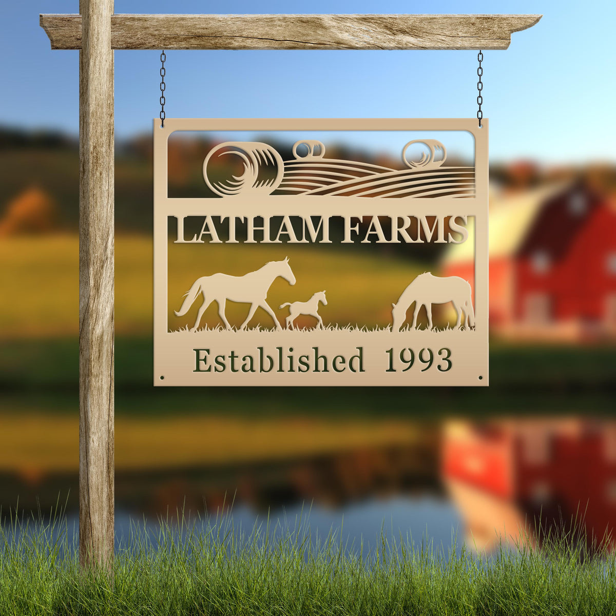 Metal Custom Horse Farm with Established Date Sign