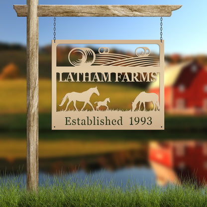 Metal Custom Horse Farm with Established Date Sign