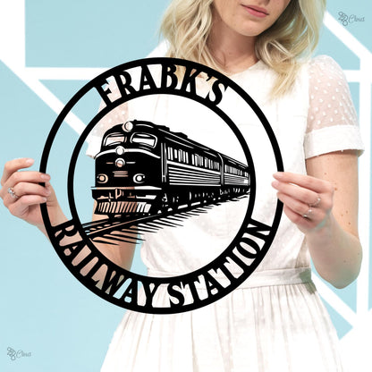 Custom Railroad Metal Wall Art LED Light,Personalized Train Metal Wall Decor,Train Driver Gift,Railway Sign,Railroad Sign,Train Station Gift