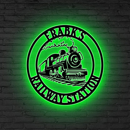 Custom Railroad Metal Wall Art LED Light,Personalized Train Metal Wall Decor,Train Driver Gift,Railway Sign,Railroad Sign,Train Station Gift