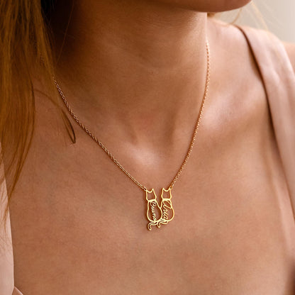 Personalized Cat Name Necklace, Custom Cat Silhouette Necklace with Name, Minimalist Cat Necklace, Memorial Gift, Cat Lovers Christmas Gift