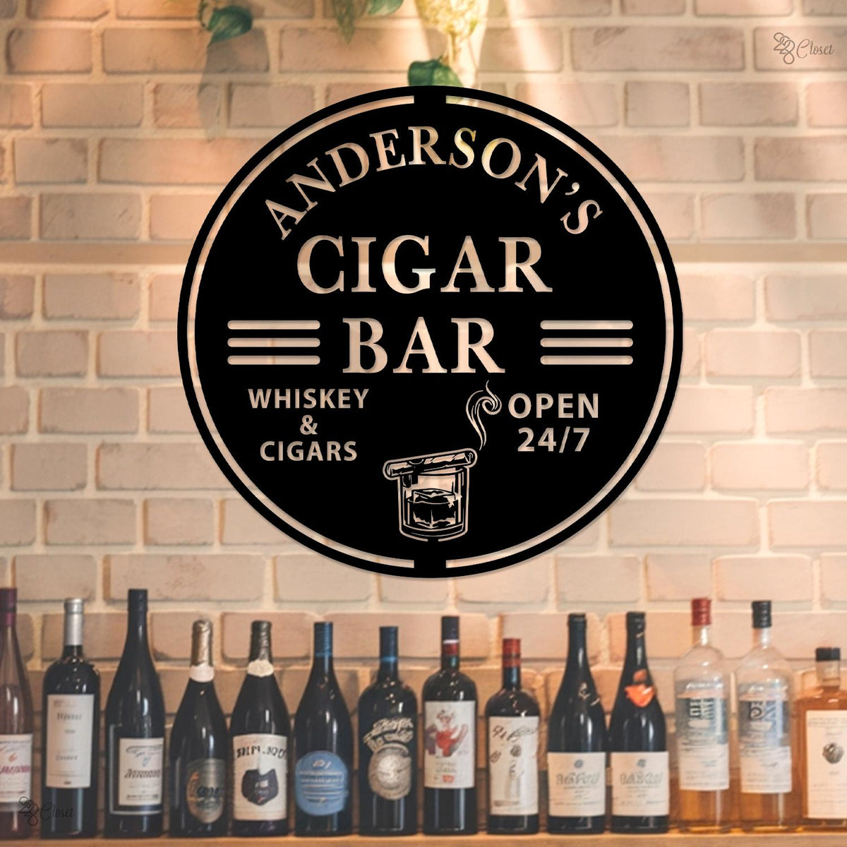 Custom Cigar Lounge Metal Sign Led Light, Cigar Lounge Metal Wall Decor, Whiskey Bar Decor Cigar Lounge Name Sign,Man Cave Sign,Gift for Dad