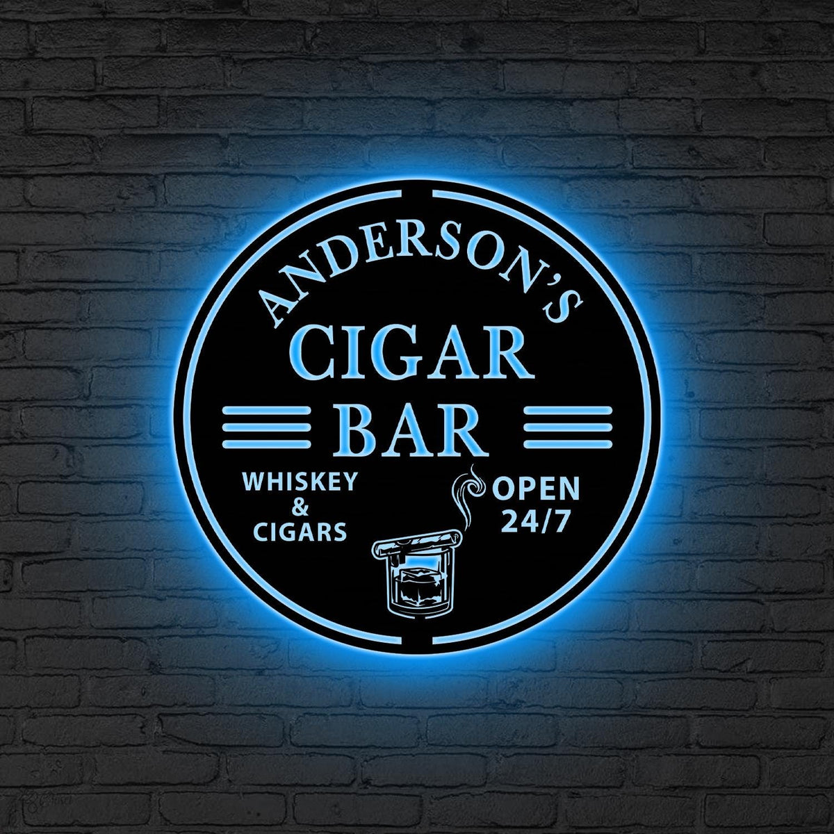Custom Cigar Lounge Metal Sign Led Light, Cigar Lounge Metal Wall Decor, Whiskey Bar Decor Cigar Lounge Name Sign,Man Cave Sign,Gift for Dad