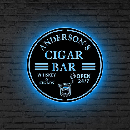 Custom Cigar Lounge Metal Sign Led Light, Cigar Lounge Metal Wall Decor, Whiskey Bar Decor Cigar Lounge Name Sign,Man Cave Sign,Gift for Dad
