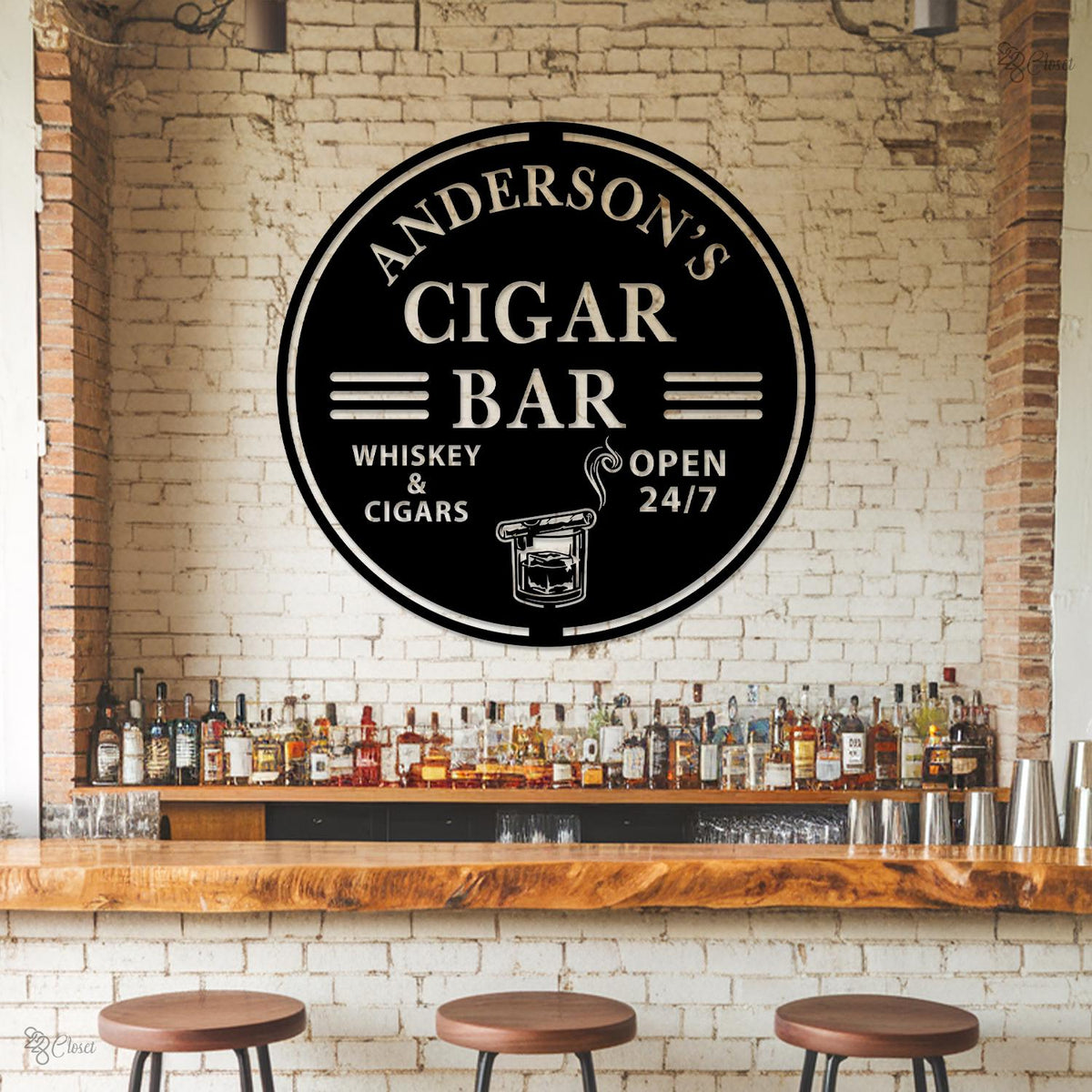 Custom Cigar Lounge Metal Sign Led Light, Cigar Lounge Metal Wall Decor, Whiskey Bar Decor Cigar Lounge Name Sign,Man Cave Sign,Gift for Dad