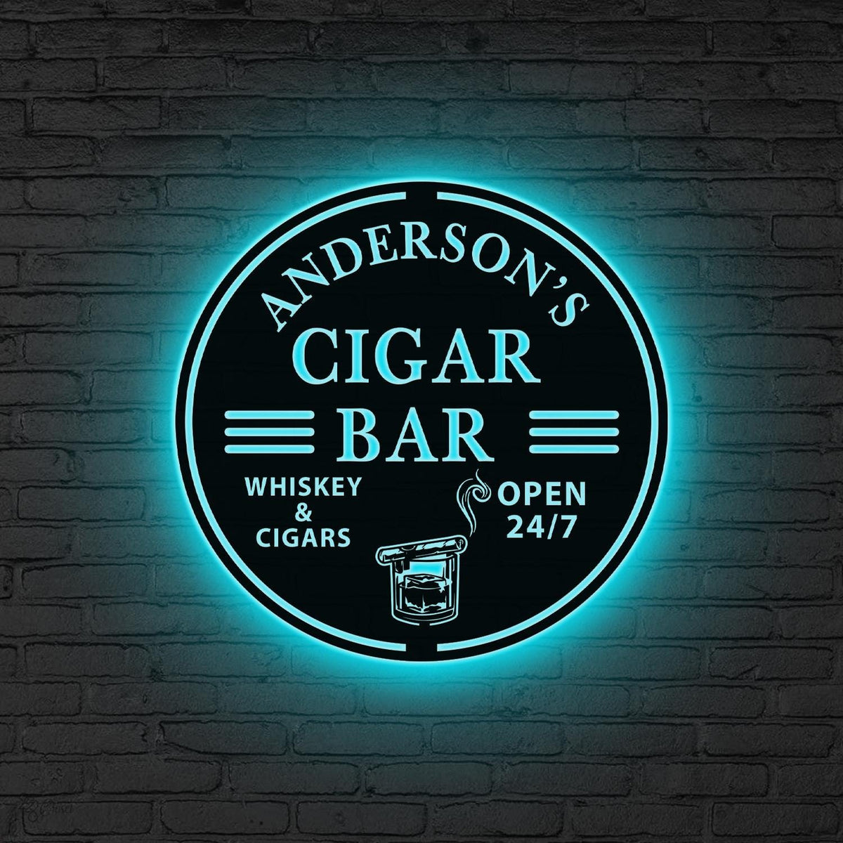 Custom Cigar Lounge Metal Sign Led Light, Cigar Lounge Metal Wall Decor, Whiskey Bar Decor Cigar Lounge Name Sign,Man Cave Sign,Gift for Dad