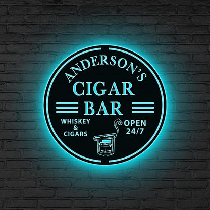 Custom Cigar Lounge Metal Sign Led Light, Cigar Lounge Metal Wall Decor, Whiskey Bar Decor Cigar Lounge Name Sign,Man Cave Sign,Gift for Dad