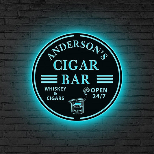 Custom Cigar Lounge Metal Sign Led Light, Cigar Lounge Metal Wall Decor, Whiskey Bar Decor Cigar Lounge Name Sign,Man Cave Sign,Gift for Dad