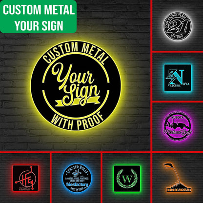 Custom Metal Sign LED Lights Your Custom Text Metal Sign Your Logo Here Sign Metal Sign Custom Business Sign Design Sign Business Logo Sign