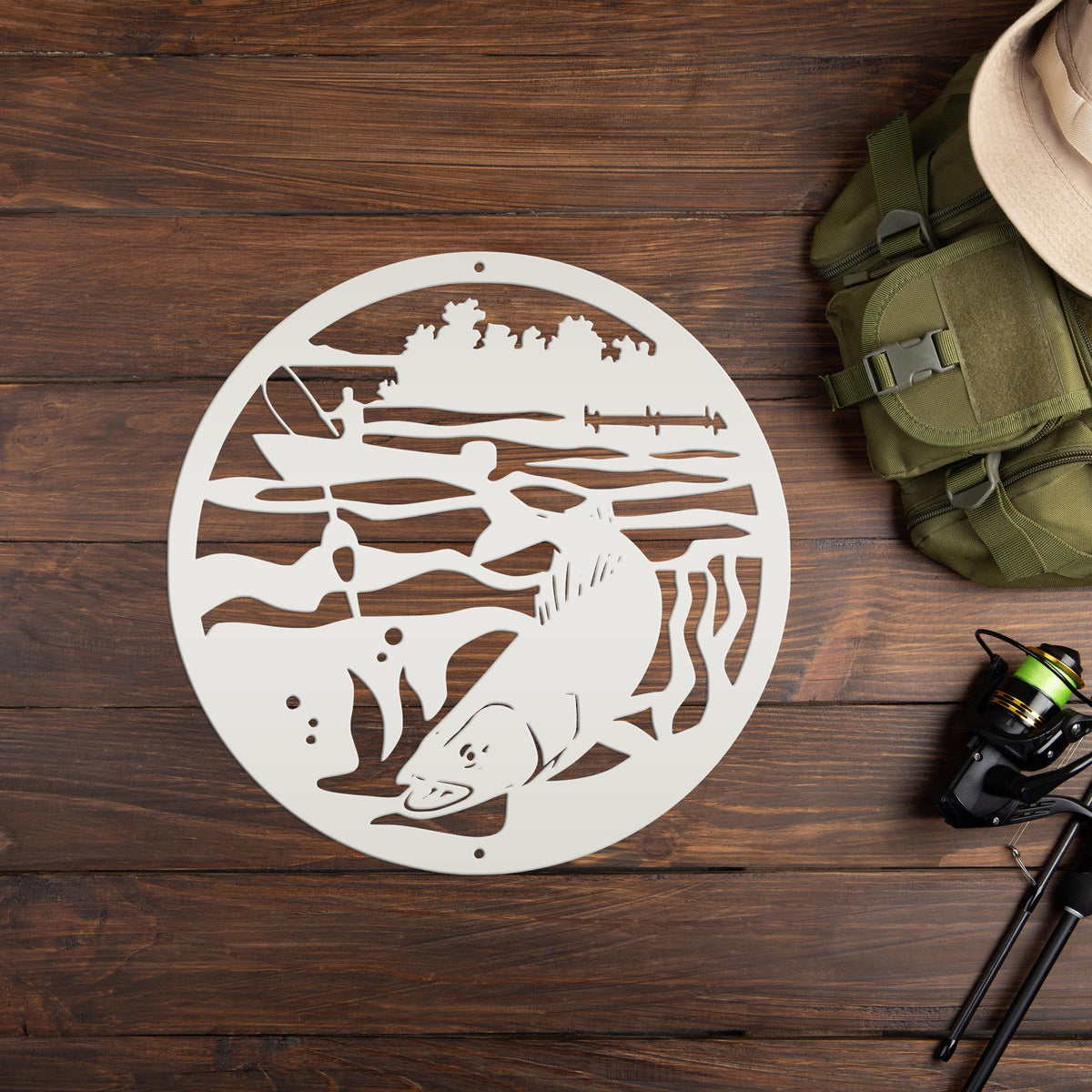 Fishing Scene Metal Sign
