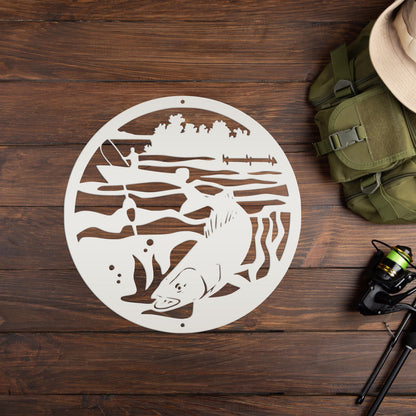 Fishing Scene Metal Sign