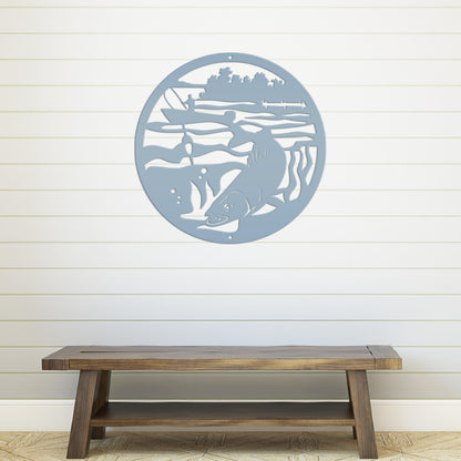 Fishing Scene Metal Sign