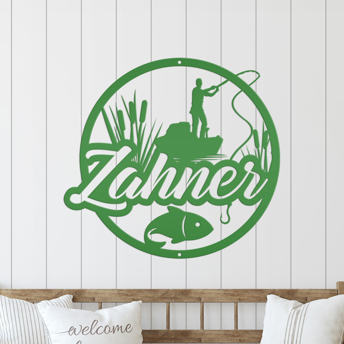 Personalized Lake Fishing Scene Metal Sign - Indoor Outdoor