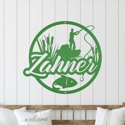 Personalized Lake Fishing Scene Metal Sign - Indoor Outdoor