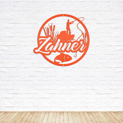 Personalized Lake Fishing Scene Metal Sign - Indoor Outdoor