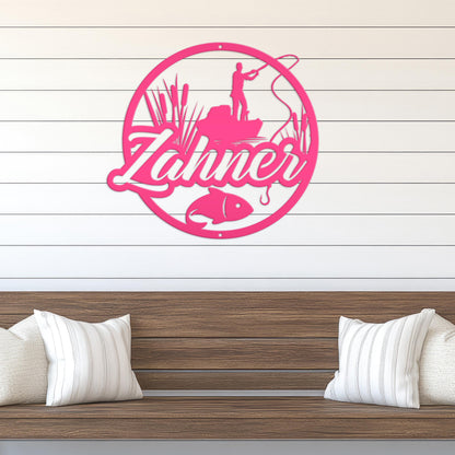 Personalized Lake Fishing Scene Metal Sign - Indoor Outdoor