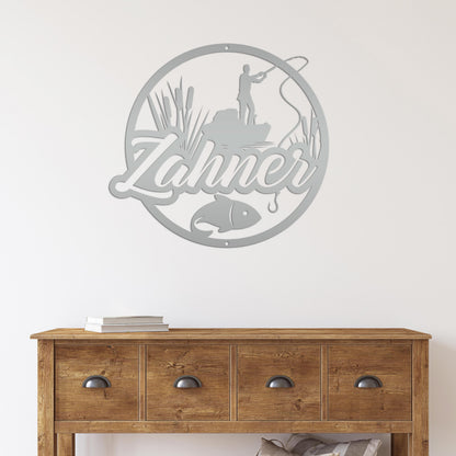 Personalized Lake Fishing Scene Metal Sign - Indoor Outdoor