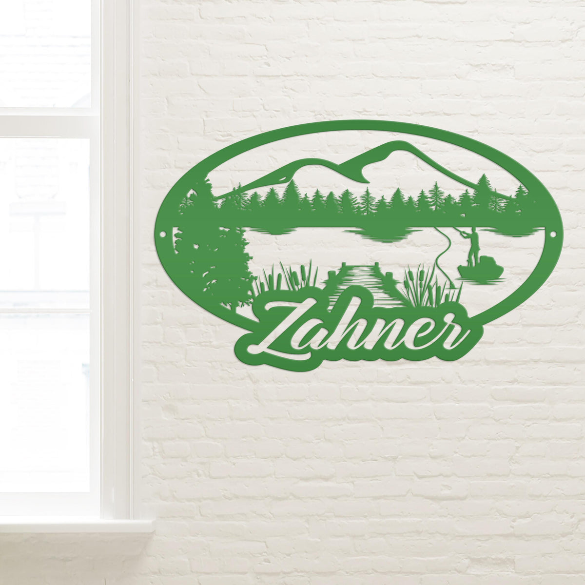 Custom Outdoor Lake Fishing Mountain Scene Metal Sign