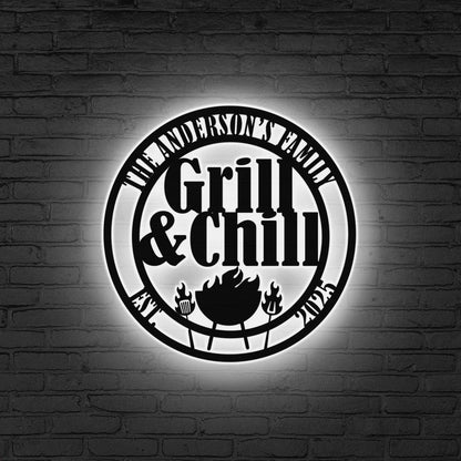 Personalized Metal Patio Sign LED, Custom Metal Backyard Sign Outdoor Decor, Smokehouse Decor Bar & Grill Sign,Poolside Sign, Backyard Decor