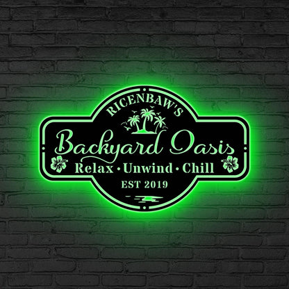 Personalized Metal Patio Sign LED, Custom Metal Backyard Sign Outdoor Decor, Smokehouse Decor Bar & Grill Sign,Poolside Sign, Backyard Decor