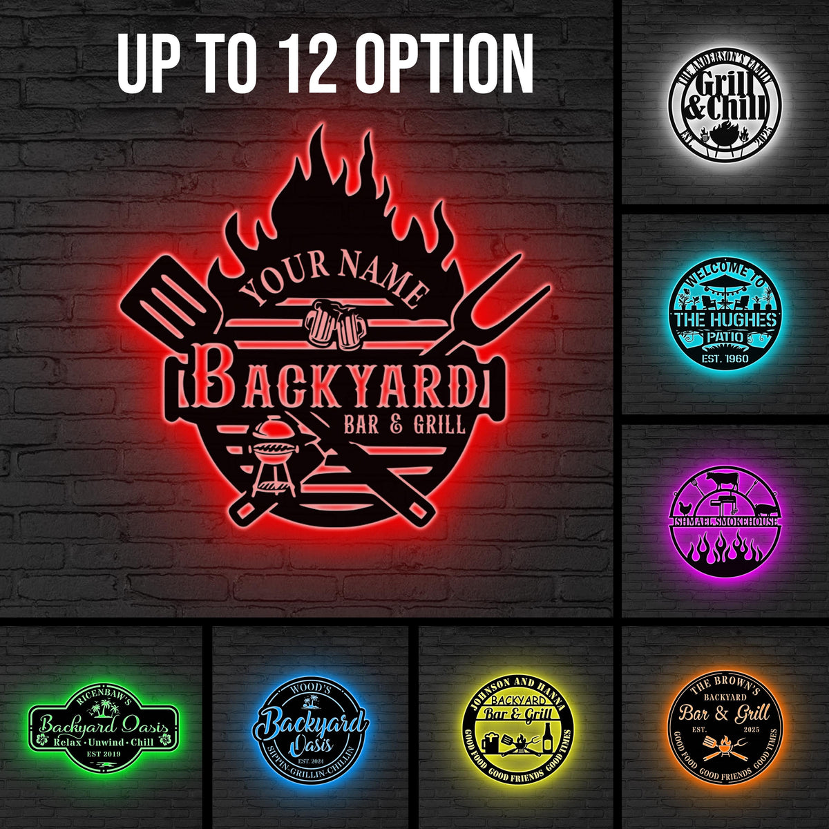 Personalized Metal Patio Sign LED, Custom Metal Backyard Sign Outdoor Decor, Smokehouse Decor Bar & Grill Sign,Poolside Sign, Backyard Decor