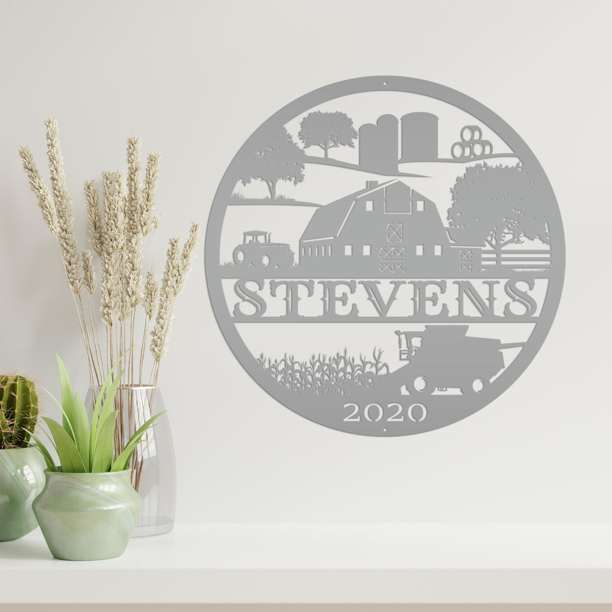 Custom Farm Sign With Combine and Tractor
